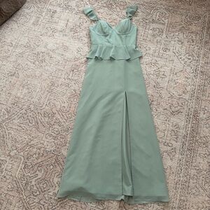 Revelry Bridesmaid Dress Sage Green Size 6 Sloane peplum bustier slit ruffle